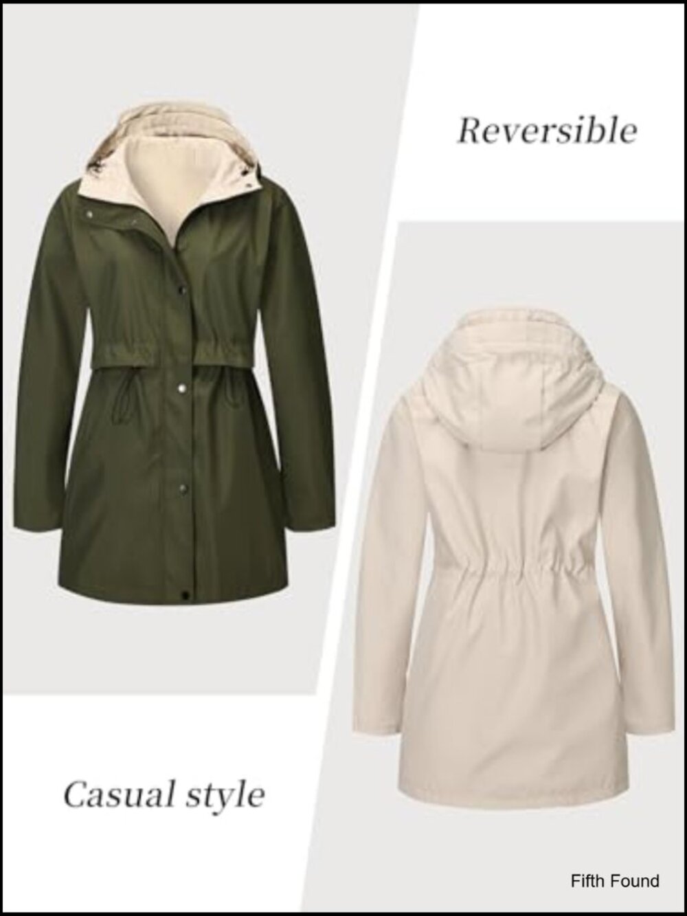 Reversible Spring Trench Coat Lightweight Jacket Long Hooded Fall Overcoat - Picture 2 of 7